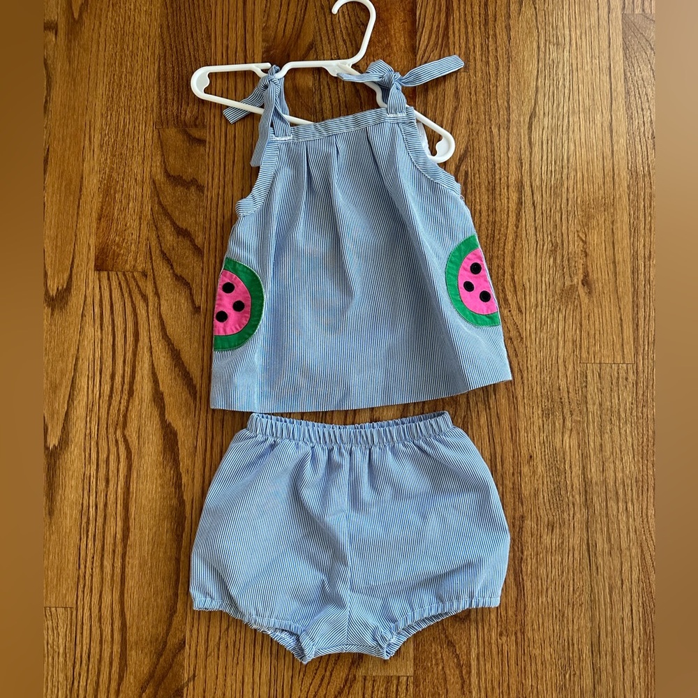 Florence Eiseman 18M Watermelon Outfit Blue Stripe Top & Bloomers